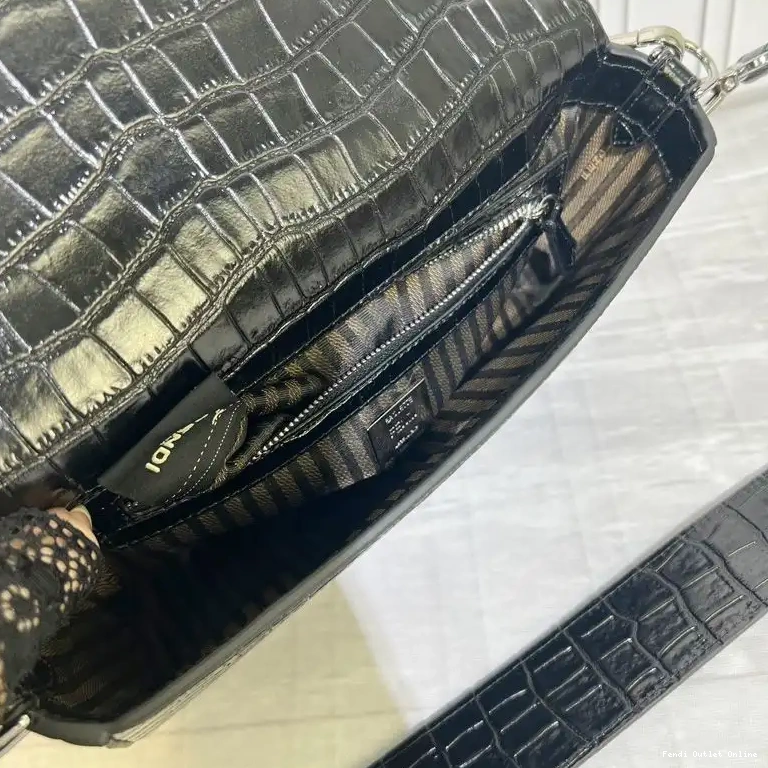 Affordable Tiffany Fendi Bag Medium Crocodile Leather In Black Baguette 0702